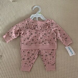 Carter's Dusty Pink Floral Ruffle Sweatshirt & Pants Set